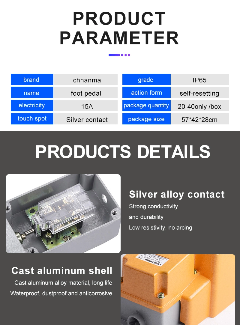 Ce Approved Waterproof Metal Industrial 15A 250V 3PDT USB Foot Pedal Switch (FS-502)