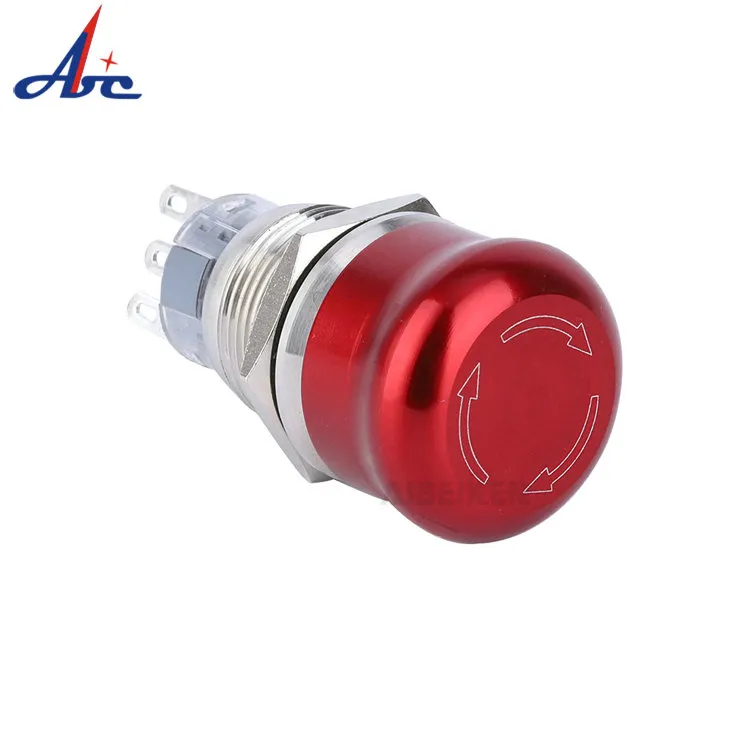 Bouton fileté électrique étanche en forme de champignon 1no1nc, Durable, avec flèche rouge, interrupteur d'arrêt d'urgence de 16mm