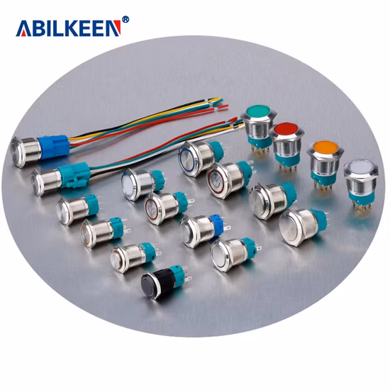 16mm 12V No Nc LED éclairé étanche verrouillage momentané puissance métal bouton poussoir interrupteur